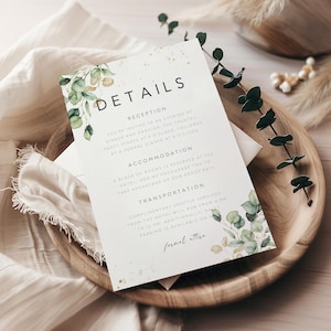 Greenery Details Kartenvorlage, Hochzeit in Grün und Gold, Eukalyptus-Einladung, Botanische Hochzeitskarte, DT-09