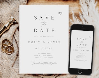 Minimalist Save the Date Template, Editable Wedding Card (Digital Download)