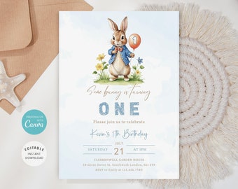 Peter Rabbit First Birthday Invitation, Mobile Invite (Digital)
