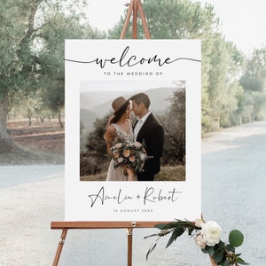 Photo Wedding Welcome Sign, Welcome Wedding Board, Reception Poster, Modern Welcome Sign, Photo Welcome Sign, Editable Template, SG-83