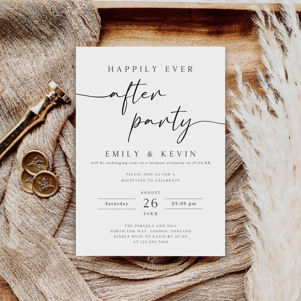 Reception Party Invitation, Happily Ever After Party Invite, Modern Reception Invite, Minimalist Elopement Announcement Card, Evite PI-01