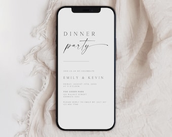 Minimalist Dinner Party Digital Invitation, Elegant Electronic Evite (1080x1920px)