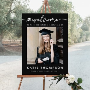 Graduation Welcome Sign Template, Photo Graduation Welcome Poster, Black Graduate Decorations, Editable Graduation Welcome Sign, SG-166