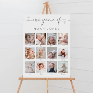 Panneau modifiable pour la première année de bébé, affiche pour le 1er anniversaire, tableau photo un an pour bébé, affiche pour la première année de bébé, BS-17