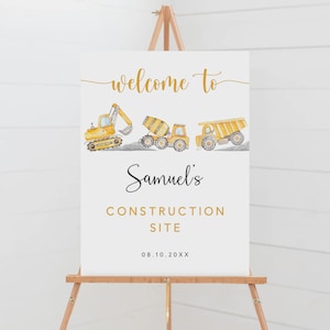 Construction Welcome Sign, Dump Truck Party Welcome Poster, Construction Truck Party Decoration, 2nd, 3rd Birthday, Editable Template, BS-66