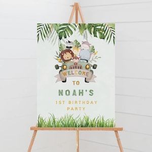 Editable Safari Birthday Welcome Sign, Jungle Animals Birthday Poster, Wild One Party Decor, Wild Birthday Poster, Instant Download, BS-33