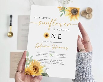 Rustic Sunflower 1st Birthday Invitation Template (Digital Download)