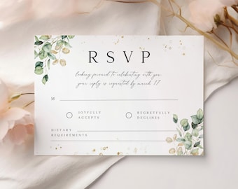 Greenery Wedding RSVP Card Template, Minimalist Design (Digital Download)
