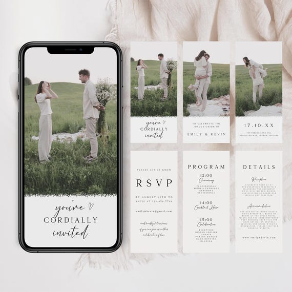 Editable Wedding Video Invitation, Animated Invite with RSVP, Details & Program, Add Your Own Photo and Music, Canva Template, WIV-01