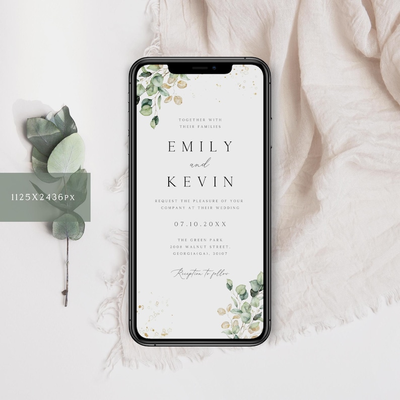 Greenery Eucalyptus Wedding Invitation, Electronic Evite (Digital Download) image 2
