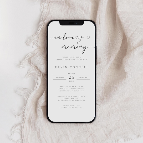 Electronic Funeral Announcement, Memorial Invitation Template (Digital Download)