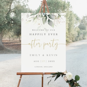 Happily Ever After Party Welcome Sign, Greenery Wedding Welcome Sign Template, Reception Sign, Minimalist Welcome Sign Poster, SG-163