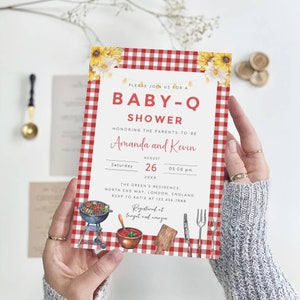 Modello di invito per baby shower barbecue, invito per baby shower in cortile, invito modificabile per baby shower barbecue, download istantaneo, rosso, B-666