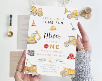Construction 1st Birthday Invitation, Dump Truck Party (Digital Download)