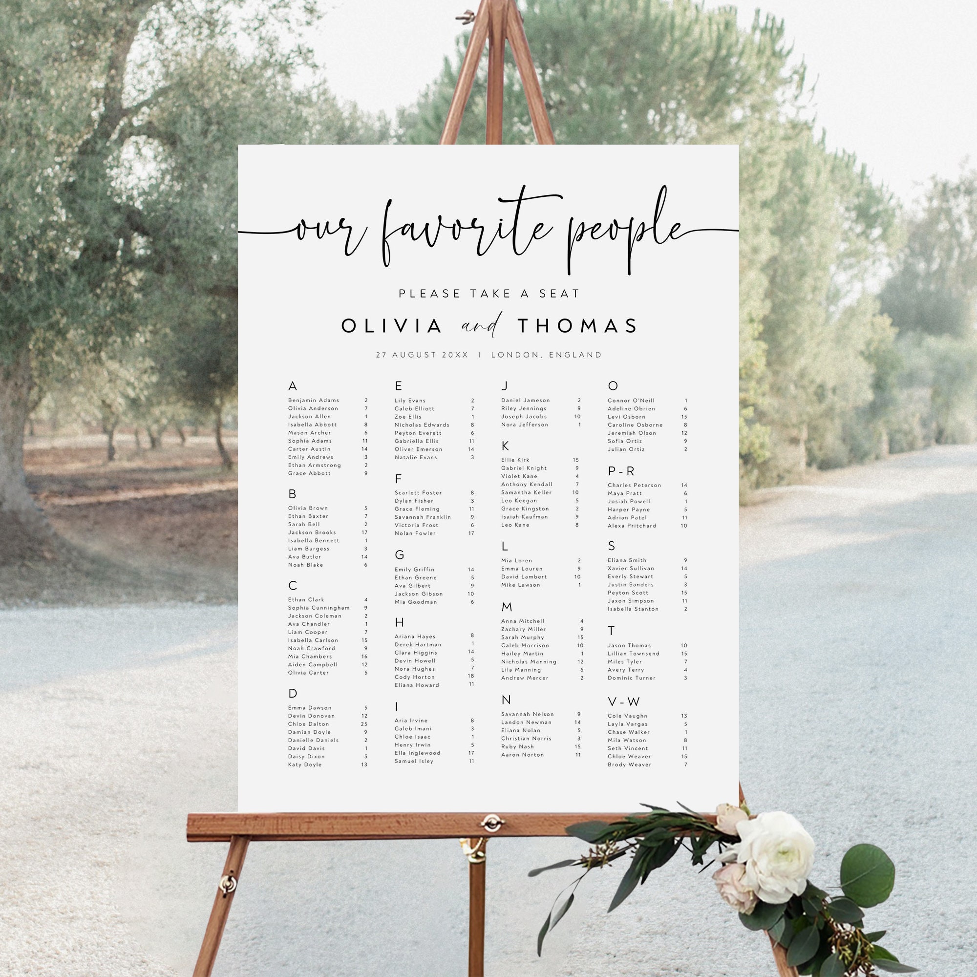 Alphabetical Seating Chart Template, Minimal Seating Chart Template, Wedding Seating Chart Alphabetical, Simple Elegant Seating Chart, SG-75