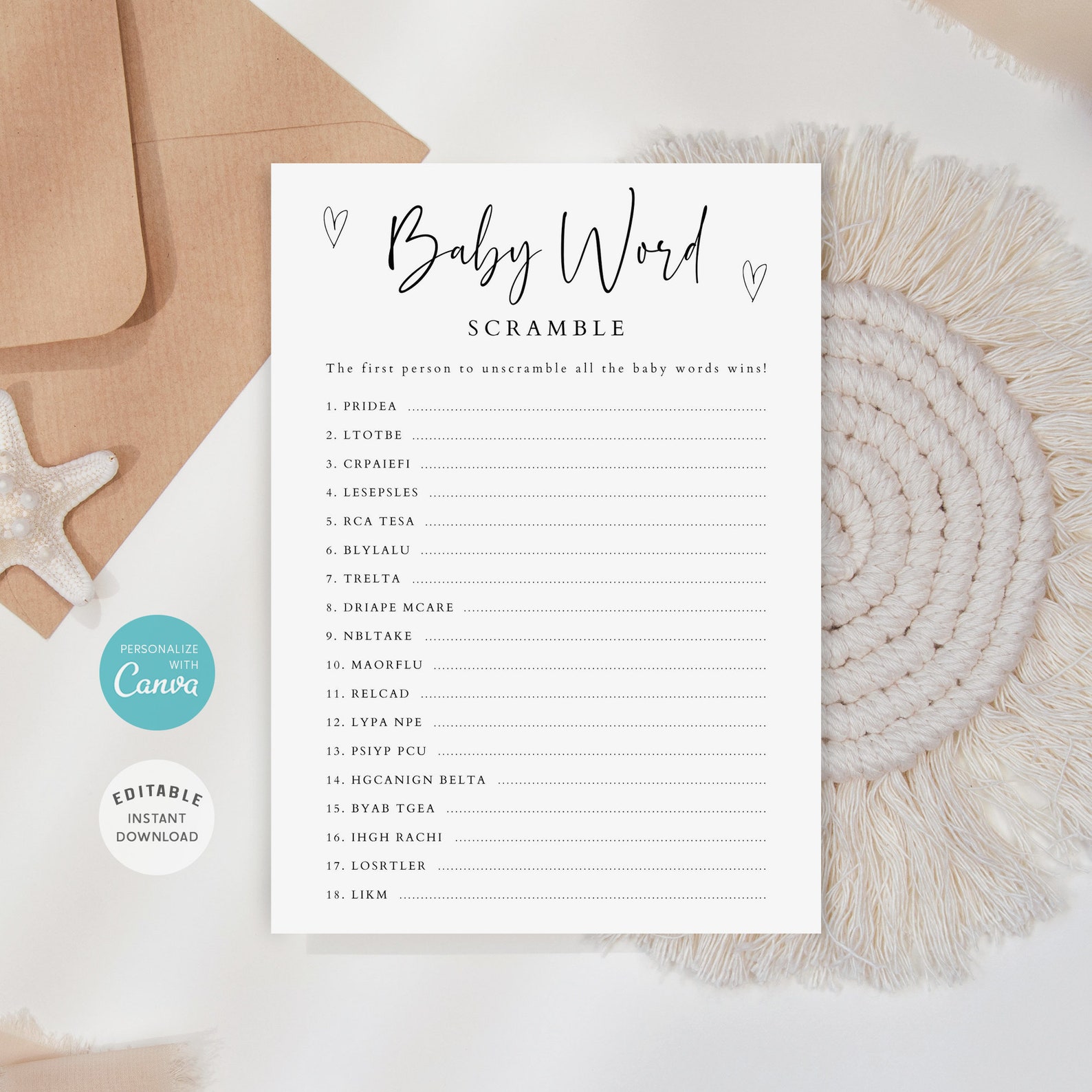 Editable Baby Word Scramble Game, Baby Word Scramble Game, Baby Shower ...