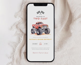Monster Truck Birthday Invitation, Two Fast Evite (Digital)