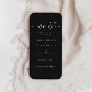 Nous faisons un carton d'invitation numérique, invitation de mariage moderne, faire-part électronique de mariage modifiable, faire-part de mariage noir, téléchargement immédiat, WI-172