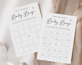 Minimalist Baby Shower Bingo Template, Printable Cards (Instant Download)