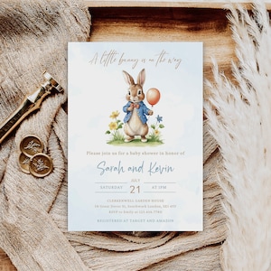 Invito modificabile per baby shower a tema coniglio, modello per invito baby shower a tema Peter Rabbit, invito stampabile a tema coniglietto, download immediato, B-196