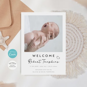 Birth Announcement Card Template, Newborn Baby Photo, Welcome Baby Card, Printable Photo Birth Announcement Card, B-50