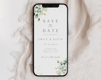 Save the Date Evite, Electronic Wedding Invitation, Save Date Digital Invitation, Greenery & Gold, Save the Date Digital Template, SD-63