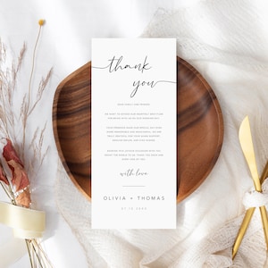Modèle de carte de remerciement de table de mariage, note de serviette de table de remerciement, couvert merci, carte de remerciement de mariage minimaliste, modifiable, TC-22