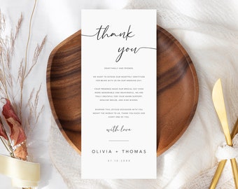 Wedding Table Thank You Card Template, Thank You Napkin Note, Place Setting Thank You, Minimalist Wedding Thank You Card, Editable, TC-22