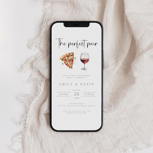 Perfect Pair Engagement Party Invitation, Pizza and Wine Engagement Evite, Editable Engagement Electronic Invitation, Pizza Party, PI-109