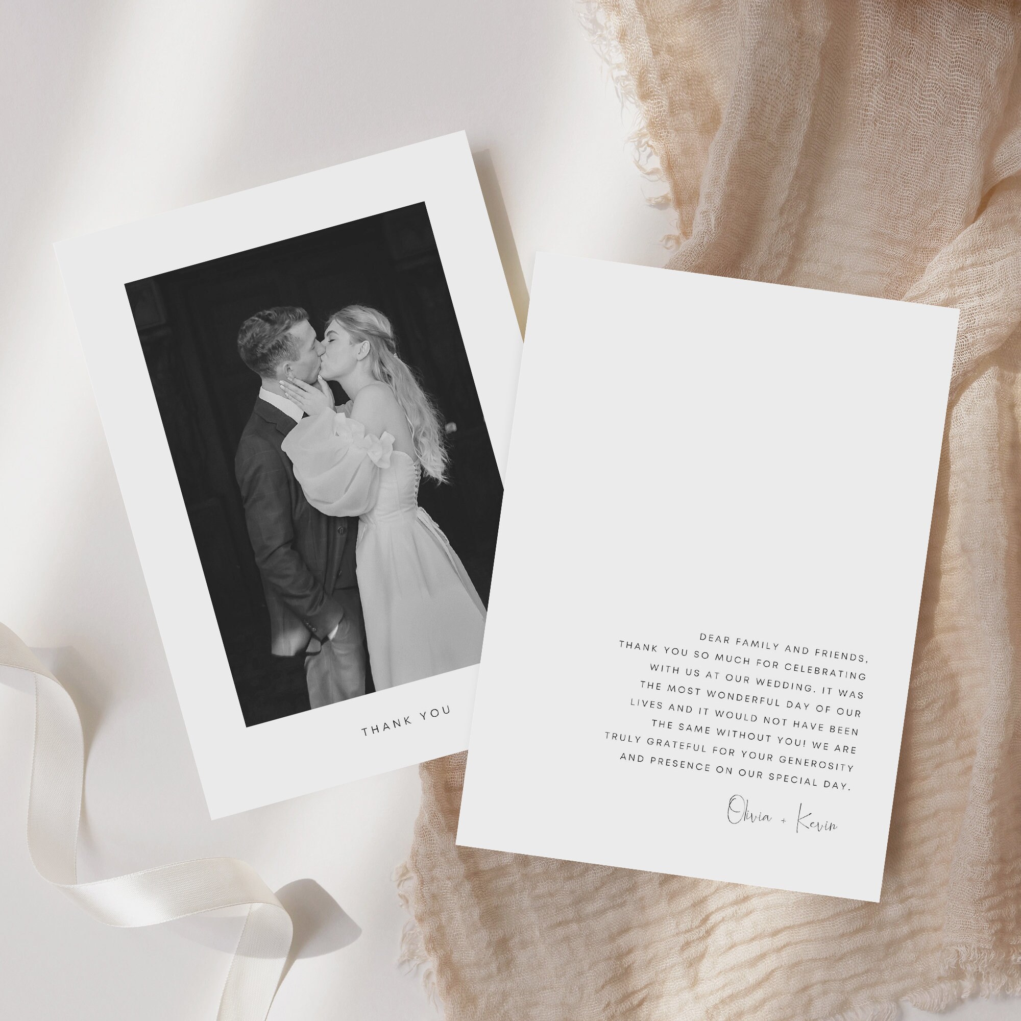 Minimalist Wedding Thank You Card With Photo Thank You Card - Etsy