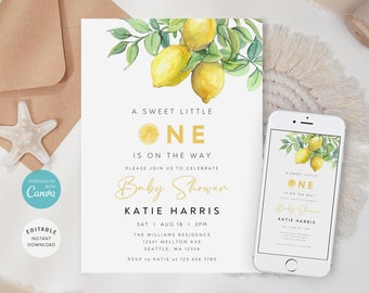 Lemon Baby Shower Invitation, Citrus Theme, Gender Neutral (Digital File)