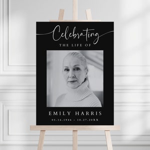 Funeral Welcome Sign Template. Black Celebration of Life Poster, In Loving Memory Sign, Black Funeral Poster, Memorial Board, SG-118