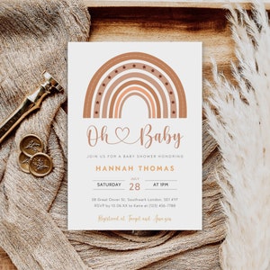 Editable Rainbow Baby Shower Invitation, Boho Rainbow Baby Shower Invite, Gender Neutral Baby Shower Invitation, Earth Tones, B-551