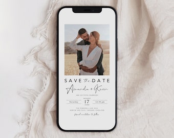 Elektronische Save-The-Date-Vorlage mit Foto, minimalistische digitale Einladung, elektronische Einladung, Foto-Textnachricht Save-the-Date-Vorlage, SD-19