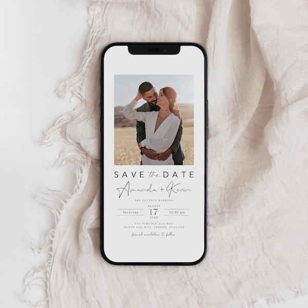 Electronic Save The Date Template with Photo, Minimalist Digital Invite, Electronic Invite, Photo Text Message Save the Date Template, SD-19