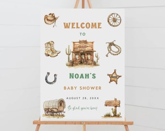 Editable Cowboy Baby Shower Welcome Sign, Wild West Decor (Digital Download)