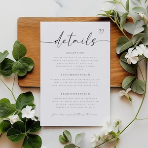 Modern Details Card Template, Elegant Wedding Insert, Editable Details Card, Printable Invitation Insert, Wedding Enclosure Card, DT-03