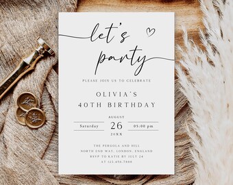 Editable Adult Birthday Party Invitation, DIY Printable (Digital Download)