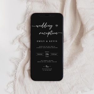 Wedding Reception Digital Invitation, Reception Party Evite, Black Wedding Evening Party Electronic Invite, Instant Download, PI-59