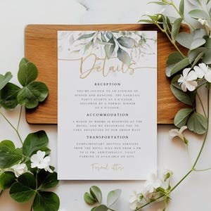 Greenery Details Kartenvorlage, Hochzeit in Grün und Gold, Eukalyptus-Einladung, Botanische Hochzeit, DT-16