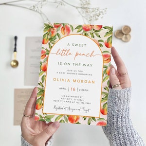 Editable Peach Baby Shower Invitation, Fruit Baby Shower Invite, A Sweet Little Peach Baby Shower Invitation, Instant Download, B-374