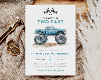 Monster Truck Birthday Invitation Template, Two Fast (Digital)