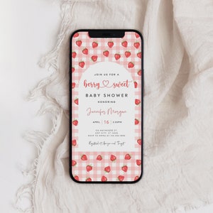 Editable Strawberry Baby Shower E-vite, Berry Sweet Invite (Digital)
