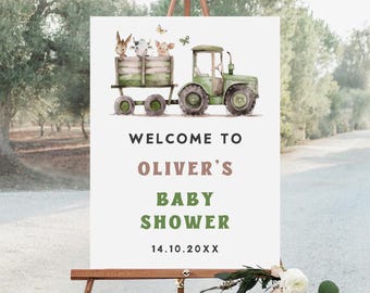 Editable Farm Baby Shower Welcome Sign, Tractor Animals Poster (Digital Download)