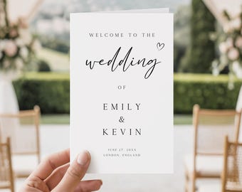 Elegant Foldable Wedding Program Template, Order of Service (Digital)