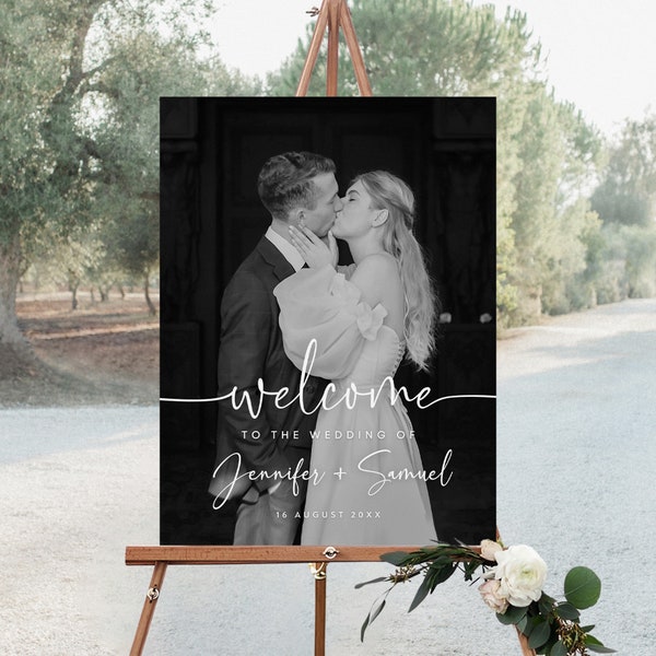 Welcome Sign With Photo, Minimalist Wedding Welcome Sign, Modern Wedding Sign, Welcome Wedding Board, Photo Welcome Sign, EDITABLE, SG-81