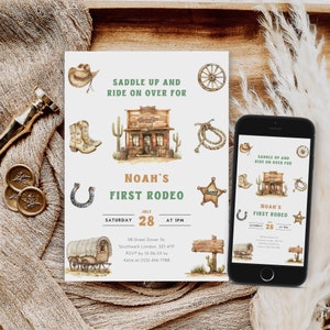 Editable Cowboy Birthday Invitation, Wild West Birthday Invite, Western First Birthday Invitation Template, Instant Download, Evite, B-629