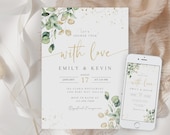 Greenery Couples Shower Invitation, Editable Bridal Shower E-vite (5x7, Mobile)