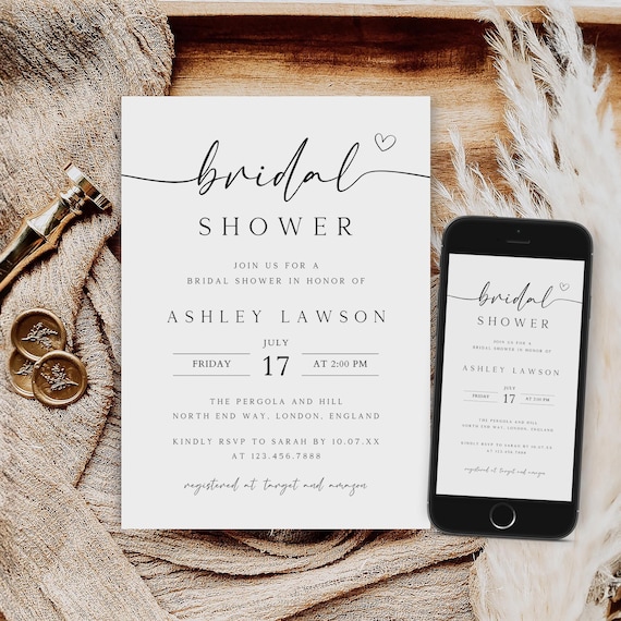 Minimalist Bridal Shower Invitation Template, Editable Invite (Digital Download)