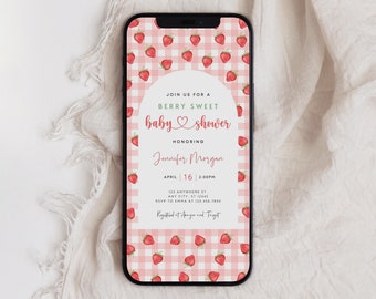 Strawberry Baby Shower E-vite, Editable Digital Invitation